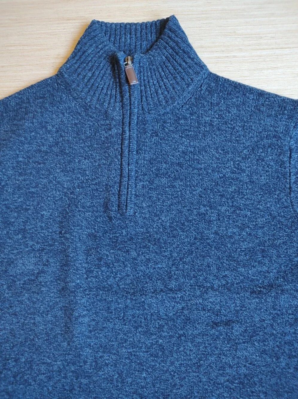 J Crew Lambs Wool Quarter Zip Sweater Pullover Marled Blue Navy Mock Neck L